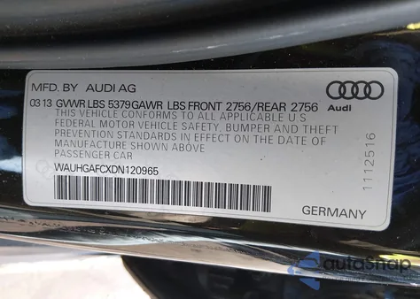 2013 Audi A6 3.0T Premium z USA, uszkodzony, nr VIN WAUHGAFCXDN120965
